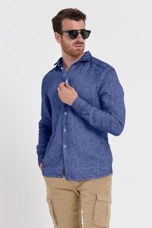 Men's Classic Fit Shirt in Linen - Whale
