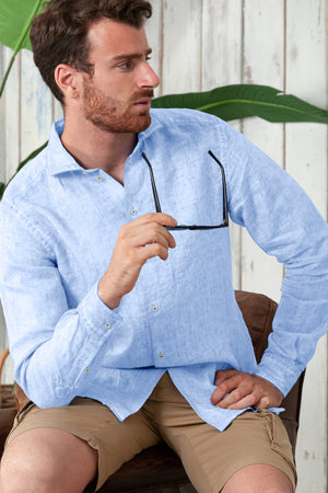 Men's Classic Fit Shirt in Linen - Cielo