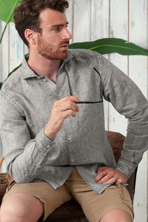 Men's Classic Fit Shirt in Linen - Dolphin