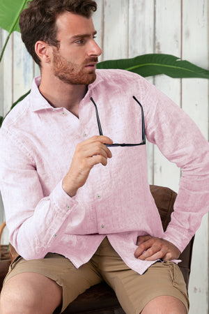 Men's Classic Fit Shirt in Linen - Rose