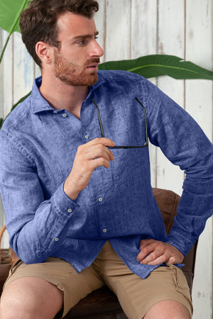 Men's Classic Fit Shirt in Linen - Whale