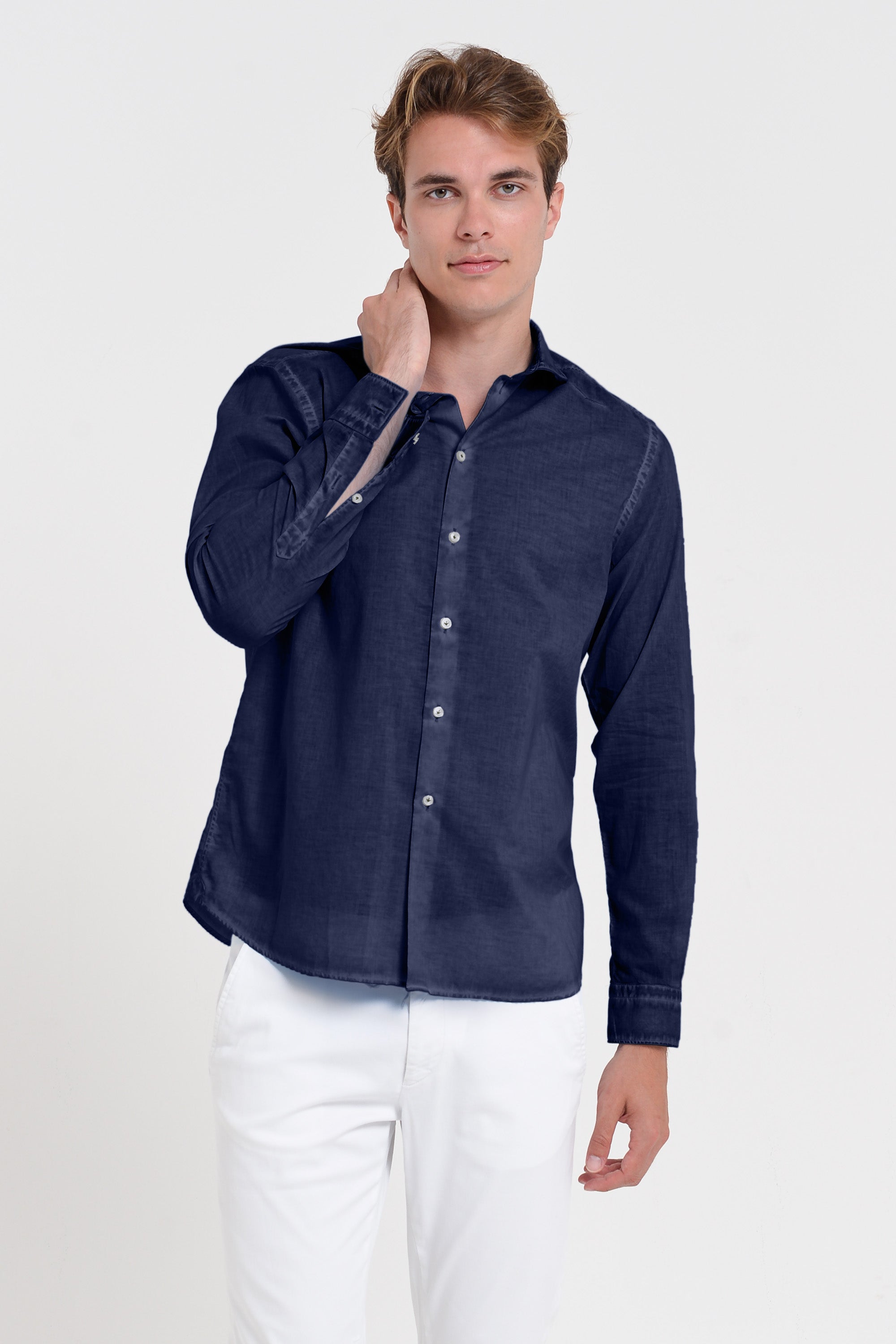 Classic Fit Shirt in Voile - Navy