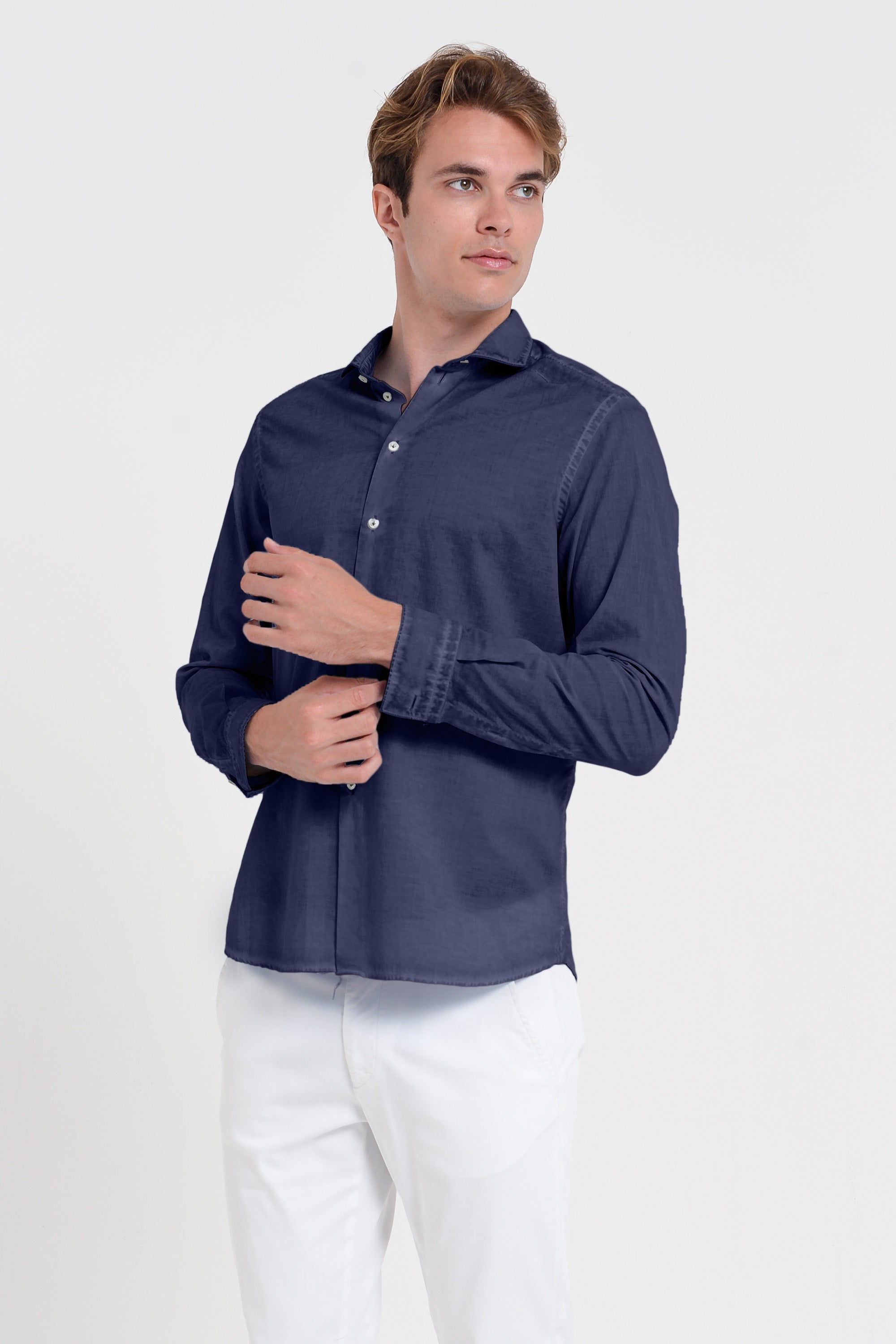 Classic Fit Shirt in Voile - Navy