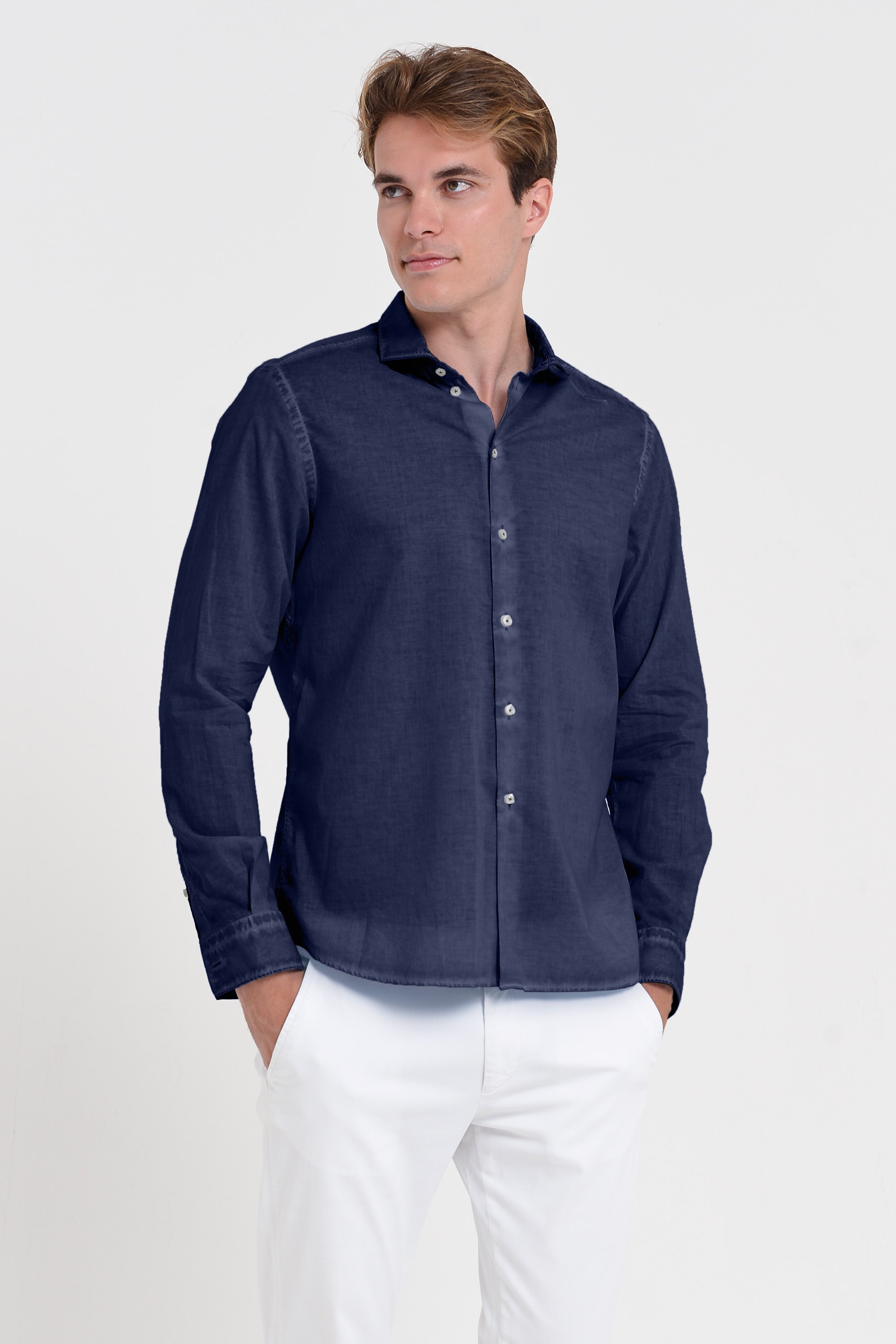 Classic Fit Shirt in Voile - Navy