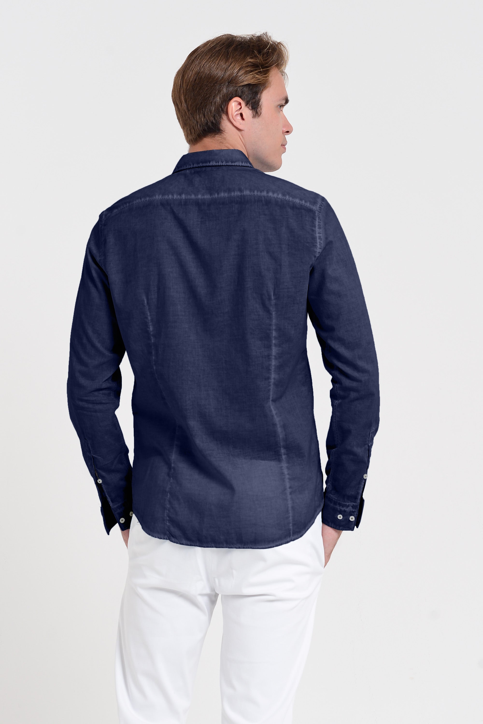 Classic Fit Shirt in Voile - Navy
