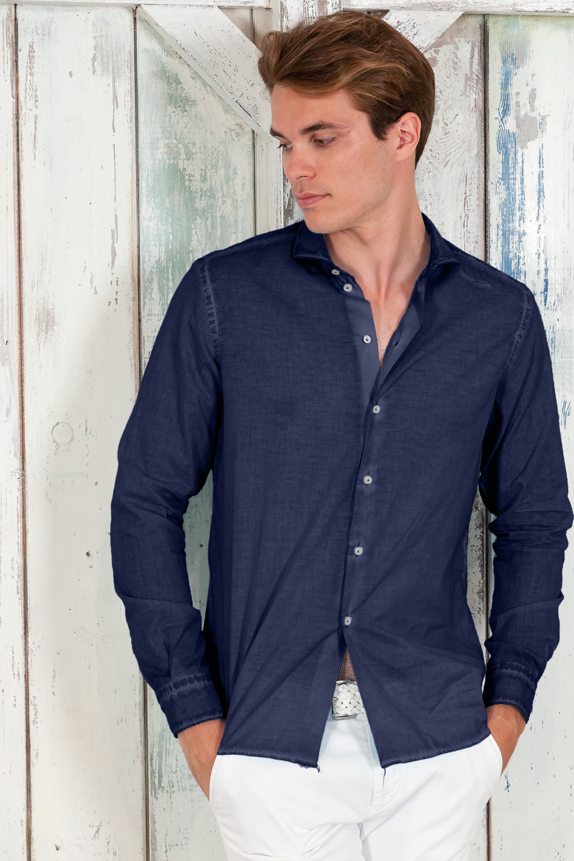 Classic Fit Shirt in Voile - Navy