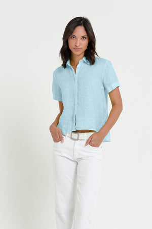 Sunray - Women's Cropped Shirt in Linen - Bora Bora