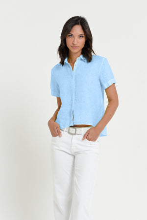 Sunray - Women's Cropped Shirt in Linen - Viking