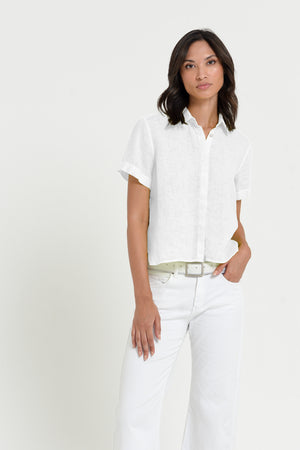 Sunray - Women's Cropped Shirt in Linen - White