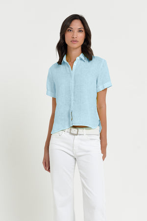 Sunray - Women's Cropped Shirt in Linen - Bora Bora