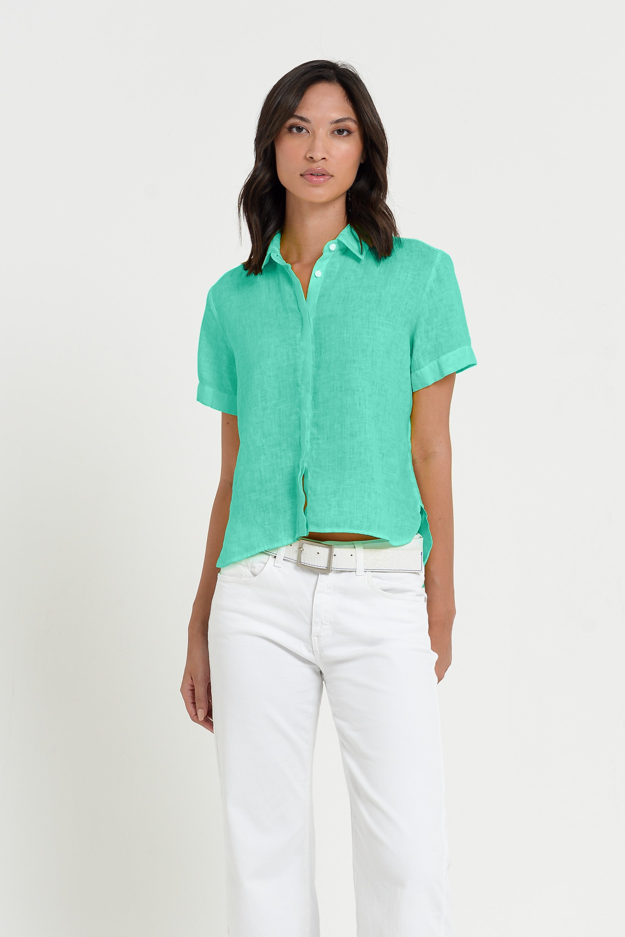 Sunray - Women's Cropped Shirt in Linen - Jungle