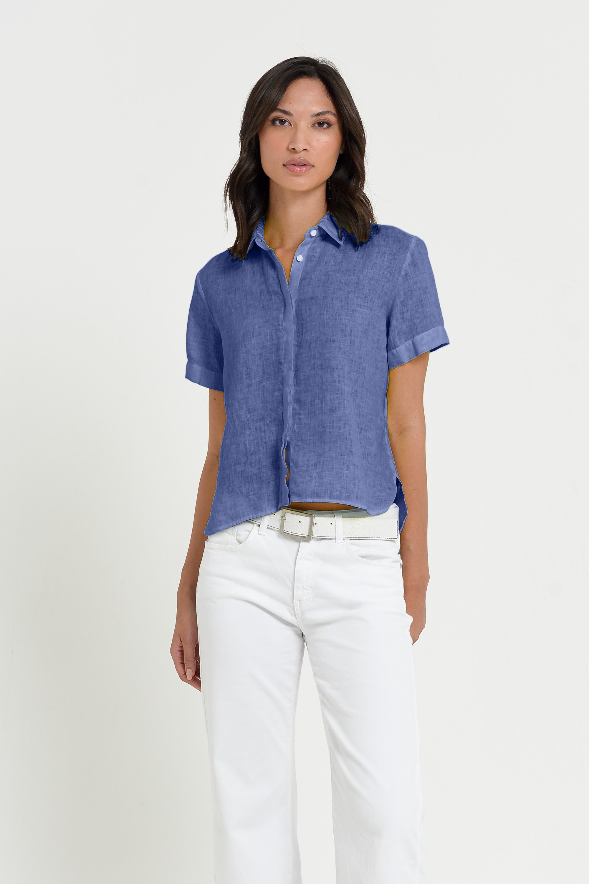 Sunray - Women's Cropped Shirt in Linen - Whale