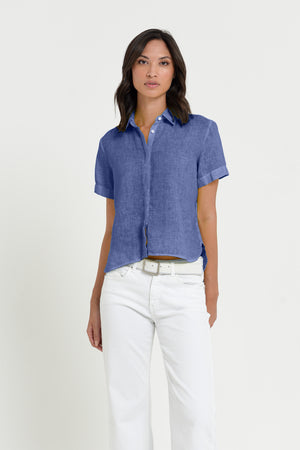 Sunray - Women's Cropped Shirt in Linen - Whale
