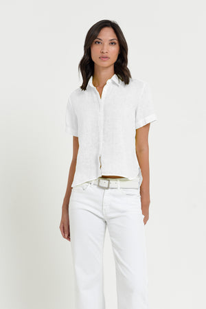 Sunray - Women's Cropped Shirt in Linen - White