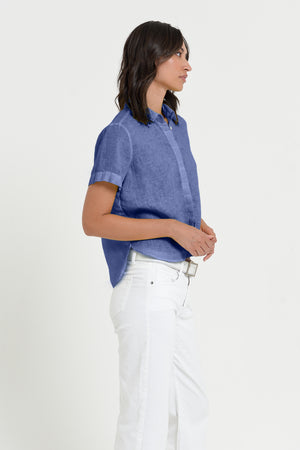 Sunray - Women's Cropped Shirt in Linen - Whale