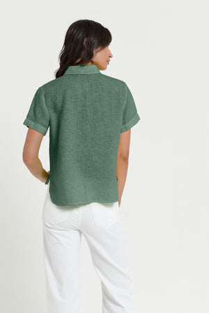 Sunray - Women's Cropped Shirt in Linen - Juniper