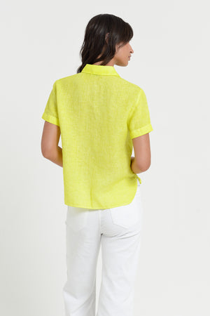 Sunray - Women's Cropped Shirt in Linen - Lime