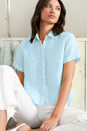 Sunray - Women's Cropped Shirt in Linen - Bora Bora