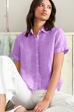Sunray - Women's Cropped Shirt in Linen - Morado