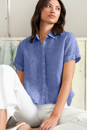 Sunray - Women's Cropped Shirt in Linen - Whale