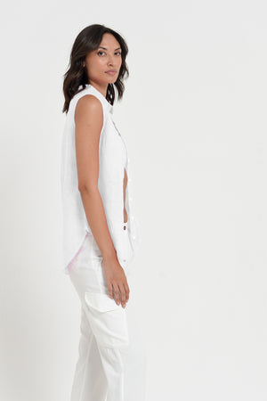 Camy - Women's Sleeveless Blouse in Linen  - White