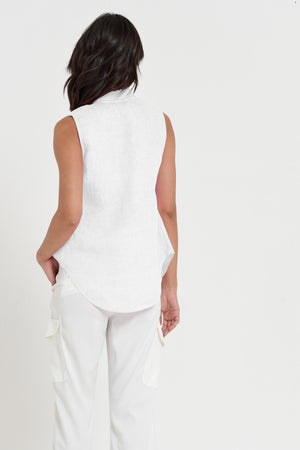 Camy - Women's Sleeveless Blouse in Linen  - White