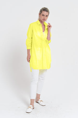 Women's Mini Shirtdress in Cotton Voile - Lime