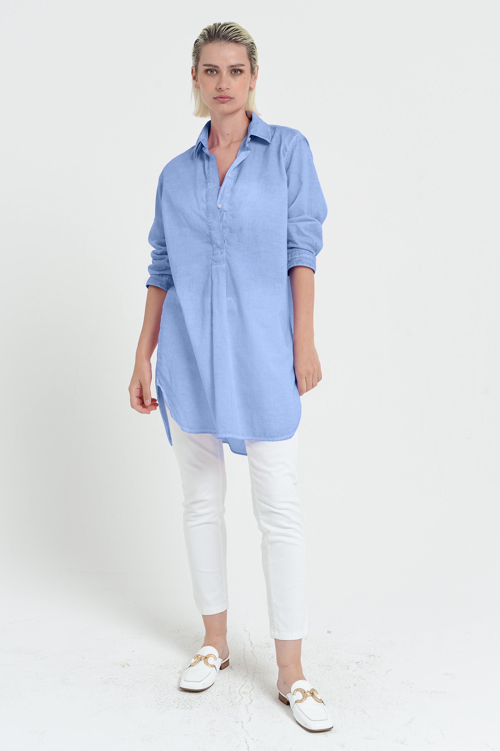 Women's Mini Shirtdress in Cotton Voile - Bay