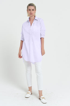 Women's Mini Shirtdress in Cotton Voile - Lilac