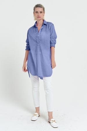 Women's Mini Shirtdress in Cotton Voile - Whale