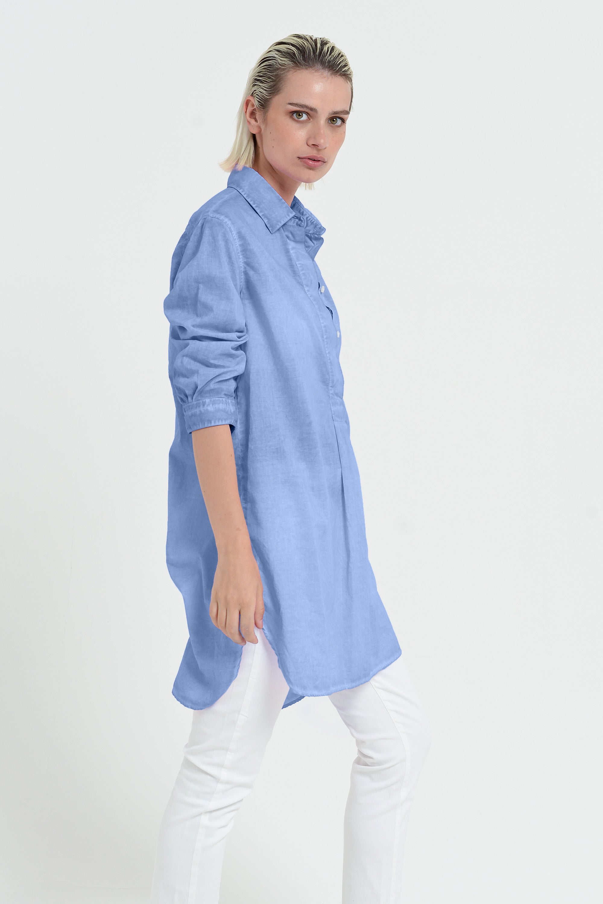 Women's Mini Shirtdress in Cotton Voile - Bay