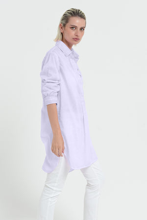 Women's Mini Shirtdress in Cotton Voile - Lilac