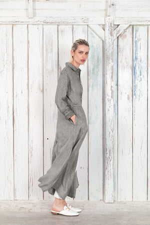 Brooke - Women's Shirtdress in Linen - Dolphin