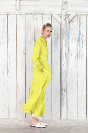 Brooke - Women's Shirtdress in Linen - Lime
