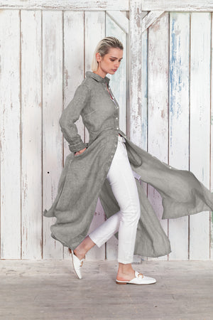 Brooke - Women's Shirtdress in Linen - Dolphin