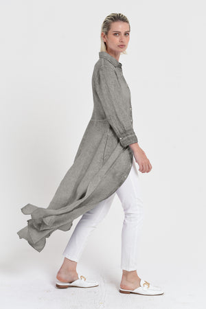 Brooke - Women's Shirtdress in Linen - Dolphin