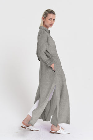 Brooke - Women's Shirtdress in Linen - Dolphin