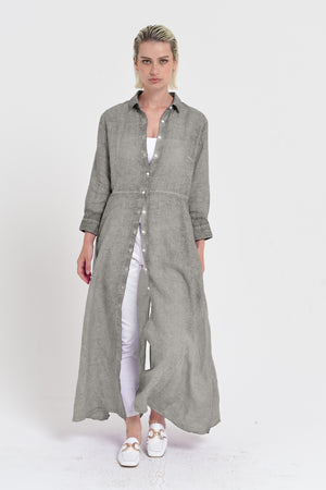 Brooke - Women's Shirtdress in Linen - Dolphin