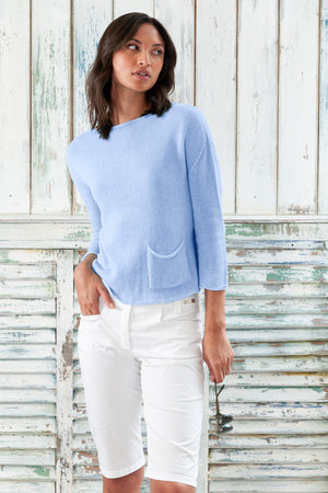 Sofia Knit - Short Sleeve Cotton Sweater - Cielo