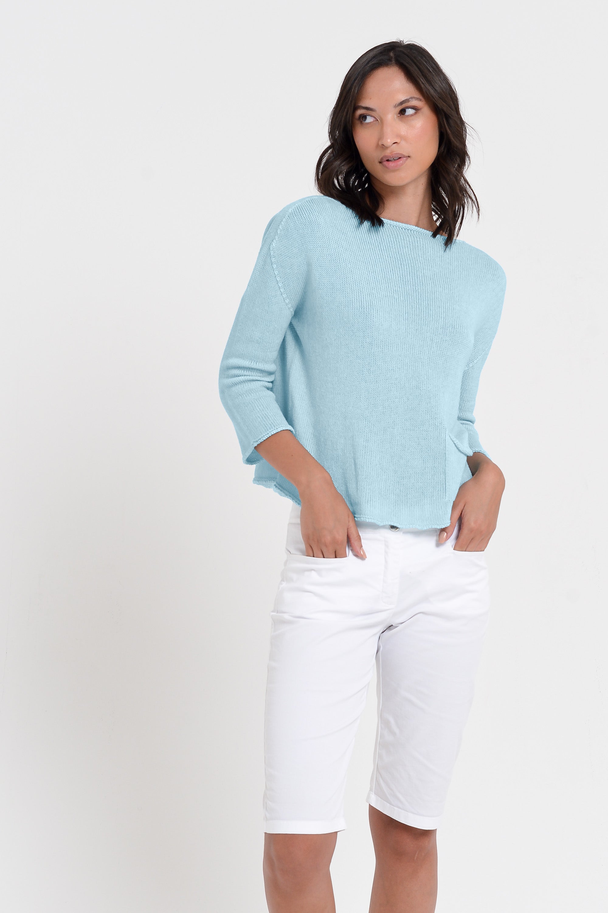 Sofia Knit - Short Sleeve Cotton Sweater - Bora Bora