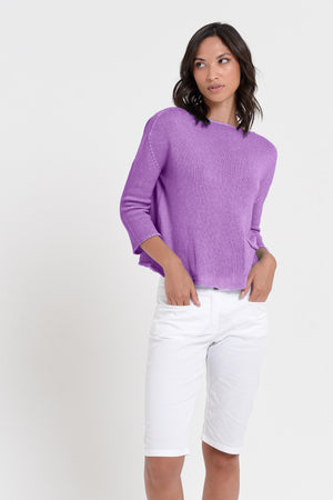 Sofia Knit - Short Sleeve Cotton Sweater - Morado