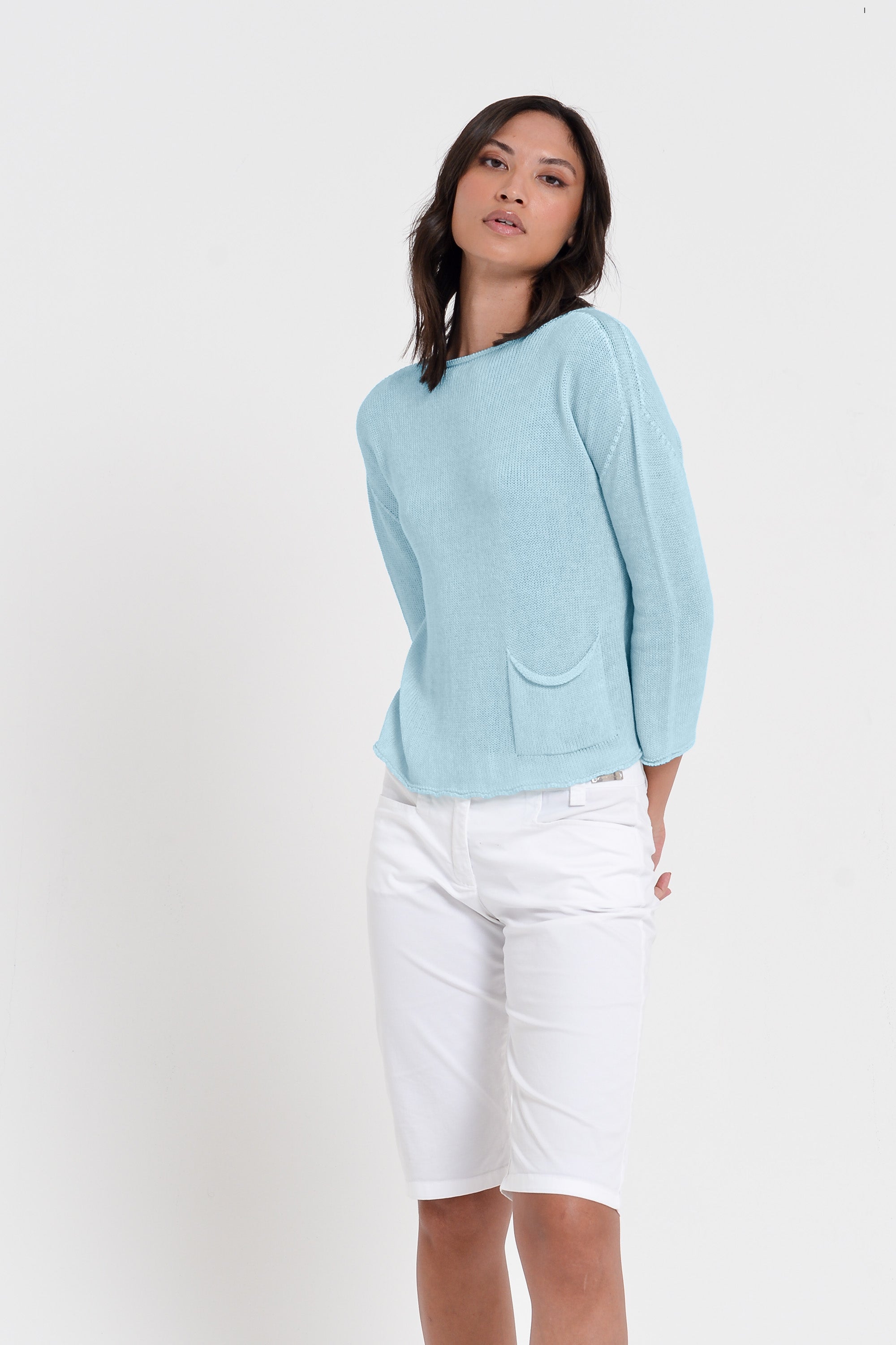 Sofia Knit - Short Sleeve Cotton Sweater - Bora Bora