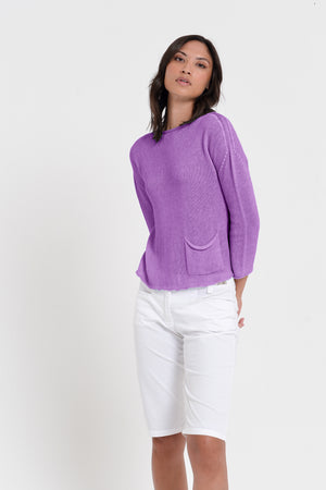 Sofia Knit - Short Sleeve Cotton Sweater - Morado