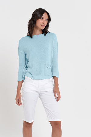Sofia Knit - Short Sleeve Cotton Sweater - Bora Bora