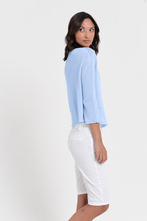Sofia Knit - Short Sleeve Cotton Sweater - Cielo