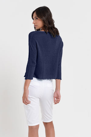 Sofia Knit - Short Sleeve Cotton Sweater - Navy