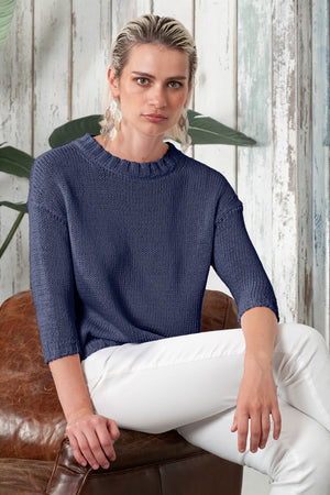 Poppy Crew - Women's Cotton Knit Sweater - Navy