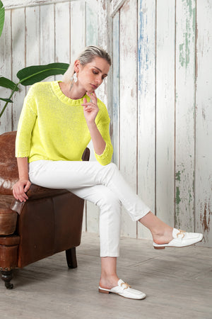 Poppy Crew - Women's Cotton Knit Sweater - Lime