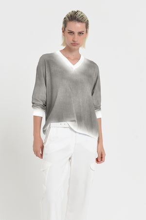 Anna V-Neck Knit in Spray Art - Dolphin