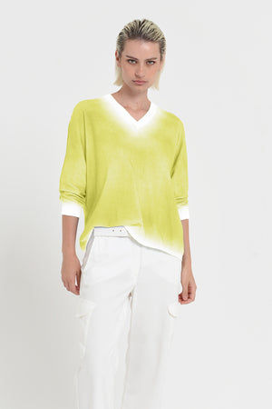 Anna V-Neck Knit in Spray Art - Lime